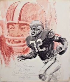 a drawing of a football player running with the ball in his hand and another man behind him