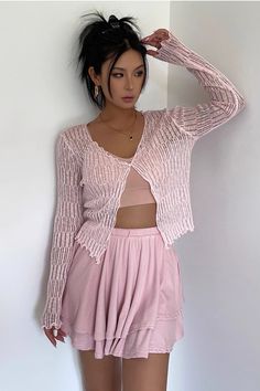 Item Type: TopsMaterial: PolyesterCollar: V-NeckSleeve Length: Long SleeveColor: Pink. White. Green. ApricotSize: S.M Size(cm) Top Length Bust Shoulder Width Sleeve Length S 44 36 30 56 M 46 38 32 58 Feminine Knit V-neck Cardigan, Feminine Fitted V-neck Cardigan, Spring V-neck Stretch Sweater, Feminine Long Sleeve Open Knit Top, Spring Stretch Knitted Cardigan, Feminine Fitted Open Knit Sweater, Fitted Feminine Open Knit Sweater, Feminine V-neck Knit Top For Spring, Feminine V-neck Sweater With Pointelle Knit