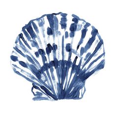 a watercolor painting of a blue and white fan on a white background with black spots