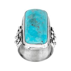 PRICES MAY VARY. Wear this ring to match your statement style with your bold spirit. A Mojave turquoise is wrapped in a sterling silver setting, complete with raised circular etching on either shoulder for petite detail. Consider ordering one size up as the wide nature of this ring may cause it to fit snugly. Piece comes with a ".925" sterling silver quality stamp as a symbol of guaranteed product quality. Features a 24 by 12mm Cushion-Cut Compressed Mojave Turquoise Ring face measures 1 by 9/16 Antique Turquoise Jewelry, Turquoise Statement Ring, Silver Jewellery Online, Bold Rings, Turquoise Ring Silver, Blue Jewelry, Boho Rings, Turquoise Jewelry, Womens Jewelry Rings