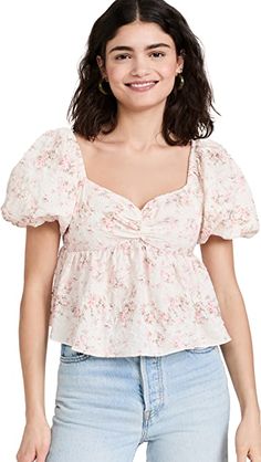 English Factory Textured Floral Top | SHOPBOP Bell Top, English Factory, Eyelet Top, Peasant Top, Peasant Tops, China Fashion, Amazon Women, Floral Top, Marrakech