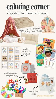 a poster with various items for children's playrooms and toys in it