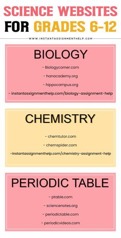 the science website for students and their teachers is shown in three different colors, including pink,