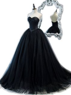 Tulle Long Prom Dress, Prom Dress Black, Custom Size Dresses, Black Evening Dresses, Black Prom Dresses, Sweetheart Neck, Long Prom Dress, Color Card, Knee Length Dress