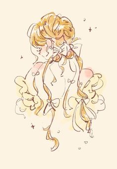 a drawing of a girl with blonde hair and angel wings on her head, holding a star