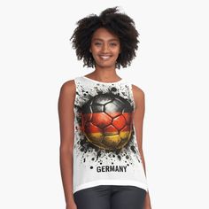 a women's tank top with the image of a soccer ball painted on it