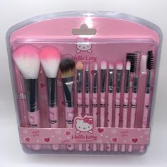 hello kitty makeup brush set in pink plastic case