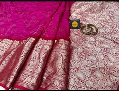 1.this is beautiful pure kanjivaram silk  bharti rai bandej sari with running blouse piece  2.this sari is 5.5 mt length  3.this is a very elegant looking sari for all occasions like weddings and other formal events  4.fall n pico is complimentary  5.blouse can be made as per the requirements of the clients with proper measurements.stiching charges will be extra  6.plz check the availability of the sari before placing the order Ritual Banarasi Silk Blouse Piece With Self Design, Banarasi Silk Blouse Piece With Self Design For Rituals, Transitional Banarasi Silk Saree For Rituals, Katan Silk Saree With Self Design For Rituals, Ceremonial Saree With Border For Diwali, Ceremonial Diwali Saree With Border, Ceremonial Banarasi Silk Saree With Border, Ceremonial Pink Katan Silk Saree, Ceremonial Bandhani Print Dupatta For Diwali