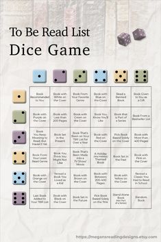 the to be read list for dice game is shown in this image with text overlay