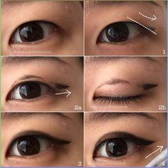 So I have hooded monolids (i.e. single eyelids with no crease, with most of my lids folding into itself), so as you can guess, this poses p... Monolid Eyeliner, Asian Eyeliner, Eye Makeup Hacks, Monolid Eye Makeup, Monolid Eyes, Hooded Eyelids, Tutorial Eyeliner, Neon Eyeshadow