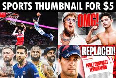 several different sports images are featured in this collage with the words, sports thumbnail for $ 5