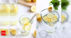 three different shots of lemonade and water