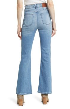 Cleanly styled for a casual-chic look, these light-wash flare jeans are made from stretchy denim with a high waist and full-length legs. 31" inseam; 11 1/2" front rise Zip fly with button closure Five-pocket style 93% cotton, 5% polyester, 2% spandex Machine wash, tumble dry Imported Chic Light Wash Denim Flare Jeans, Chic Flare Jeans In Light Wash, Light Wash Flare Jeans For Fall, Flare Light Wash Jeans For Fall, Fall Light Wash Flare Jeans, Fall Light Wash Full Length Flare Jeans, High Rise Light Wash Stretch Flares, Spring Medium Wash Full-length Flare Jeans, Medium Wash Flares For Spring