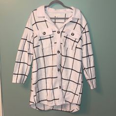 Fleece Shacket Size 1xl Brand New Without Tags Fleece Shacket, Tops Plus Size, Long A Line, White Black, White And Black, Womens Tops, Black White, Plus Size, Brand New