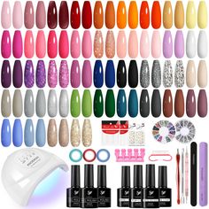 PRICES MAY VARY. [PHOENIXY Gel Nail Polish Kit with Nail Lamp]: 40 colour 7ml gel nail polish, 2PCS 7ml base coat, 7ml top coat, 7ml matte top coat, nail decorations and other manicure tools. A cost-effective kit for manicure beginners and lovers. With some practice, you can get beautiful nail art for all seasons and occasions- parties, holidays, work or daily life. [48W U V LED Nail Light]: Our auto-sensing 48W UV LED nail lamp contains 30 led light beads to efficiently cure each nail in all di What Are Acrylic Nails, Nail Polish Kit, Uv Nail Lamp, Gel Nail Kit, Nail Polish Set, Nail Polish Kits, Gel Nail Polish Set, Led Nail Lamp, Nail Lamp