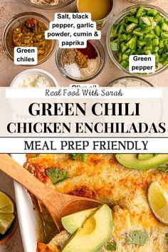 the ingredients for green chili chicken enchiladas