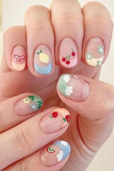 Fruit Short Nails, Korea Nail Art, Short Squoval, Nail Hacks, Baby Pink Nails, Korean Nail, Korean Nail Art, Daisy Nails, Cute Nail Art Designs