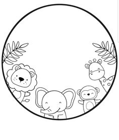 a black and white drawing of animals in a circle