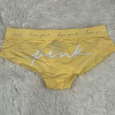 New With Tags, Never Worn Or Tried On. Size Medium Yellow Cotton Bottoms With Letter Print, Love Problems, Girly Accessories, Pink Light, Pink Love, Light Yellow, Vs Pink, Beauty Care, Pink Yellow