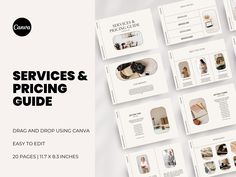 the service and pricing guide is displayed in this image