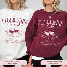 Raise a glass to the bride with our Bride On Cloud Wine Bachelorette Sweatshirt, ideal for those who appreciate vino before vows. This custom tee is for your wine-themed celebration, ensuring you're dressed to impress for your vineyard bash. Whether you're celebrating in Napa Valley, Sonoma, or any wine region, our Wine Theme Bachelorette Crewneck is sure to elevate your bachelorette club to cloud wine status! ITEM DETAILS GILDAN 18000 CREWNECK SWEATSHIRT ✨Classic fit with ribbed knit collar ✨50% cotton, 50% polyester // heather colors 60% polyester, 40% cotton ✨Gildan uses cotton that is 100% ethically and sustainably grown in the US ✨Fabric dyes are OEKO-TEX certified low-impact dyes **NOTE: slight shade variations are natural throughout fabric and print lots ✨Prints are eco friendly, wa Cloud Wine Bachelorette, On Cloud Wine Bachelorette, Wine Theme Bachelorette, Bachelorette Crewneck, Bride On Cloud Wine, Vino Before Vows, On Cloud Wine, Bachelorette Merch, Wine Bachelorette