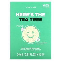 PETA Approved Real Tea Tree in Sheet Mask Tea Tree Leaf Extract and 4-Terpinol With Tea Tree Leaf Extract Beau-TEA-ful defense for clearer-looking skin! This super-soothing sheet mask helps to keep your skin feeling smoother and clearer. Here's the tea: you need this pack of calming and hydrating sheet masks! About Our Tea Tree Sheet Mask Take care of your skin with "real" tea tree and 4-terpineol. This sheet mask is excellent for soothing and clearing effects. *Key ingredient of tea tree leaves I Dew Care, Hydrating Sheet Mask, Korean Face Mask, Take Care Of Your Skin, Korean Face, Mask Pack, Sheet Masks, Face Mask Set, 10 Count