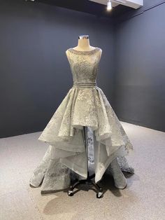 Asymmetrical Gray Elegant High /Low Evening Ball Gown Gray Formal Dress, A Line Cocktail Dress, Lace Formal Dress, Lace Prom Dress, Simple Silhouette, Backless Prom Dresses, Pearl And Lace, Short Prom Dress, Sweetheart Dress