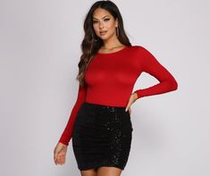 We know you're not basic. show some skin in this sleek bodysuit. Pair it with heels and denim for the perfect night out look.Fit & Features Long sleeves Open back Form hugging fit Open Back Bodysuit, Christen Harper, Homecoming Outfits, Perfect Night, Children Shoes, Selling Clothes, Black Bodysuit, Open Back, Leather Skirt