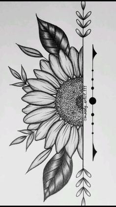 a drawing of a sunflower with an arrow on it's side and arrows in the