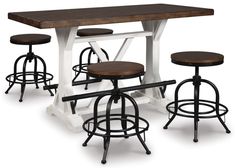 three stools and a table with four barstools