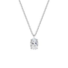 Oval Solitaire Diamond Pendant - 18K White Gold. A beautiful diamond is prong-set in this elegant pendant style, which glides smoothly along a lustrous cable chain.