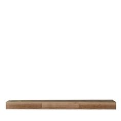 an empty wooden shelf against a white background