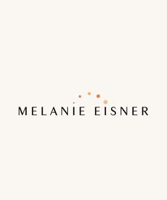 the logo for melanie eisner is shown in black and orange colors