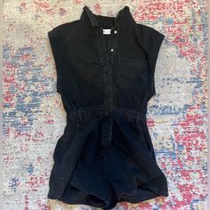 Zara Black Denim Jumpsuit Never Worn S Perfect For Game Day! Super Cute!! Black Cotton Shortalls For Summer, Trendy Black Sleeveless Denim Jumpsuit, Chic Fitted Cotton Shortalls, Black Denim Overalls For Summer, Trendy Black Denim Jumpsuits And Rompers, Summer Black Denim Overalls, Black High-waisted Denim Jumpsuit With Pockets, Black High Waist Denim Jumpsuit For Summer, Black High Waist Casual Denim Jumpsuit