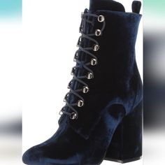 Bridget Ankle Boot With A Plain Almond Toe. Zip Fastening At Side And Front Laces With Metal Eyelets. Heel 10 Cm. Origin: Imported Sole Material: Synthetic Shaft Height: Ankle-High Country Of Origin: China Block Heel Inside Zipper Navy Round Toe Boots For Fall, Blue High Ankle Heels For Fall, Fitted Blue Ankle Boots, Blue High Heel Boots With Reinforced Heel, Blue High Heeled Boots With Reinforced Heel, Blue High Heel Boots For Evening, Blue Leather Heels For Winter, Blue Lace-up Boots With Reinforced Heel, Chic Blue High Ankle Heeled Boots