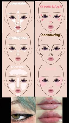 Conturing Makeup Face, Asian Makeup Tutorials, Makeup Charts, Korean Makeup Tips, Nose Makeup, Makeup Tip, Learn Makeup, Simple Makeup Tips, Doll Eye Makeup