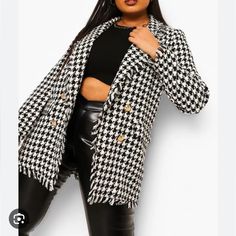 Size Us 6 Casual Black Houndstooth Blazer, Trendy White Houndstooth Outerwear, Trendy Houndstooth Blazer For Fall, Trendy Fall Houndstooth Blazer, Black Houndstooth Blazer For Spring, White Houndstooth, Colored Blazer, Blazer Suit, Suit Jacket