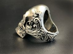 Exotic Jewelry, Animal Bones, Skull Jewelry, Men Ring, Bold Style, Bespoke Jewellery, Engraved Jewelry, Skull Ring, Intricate Patterns