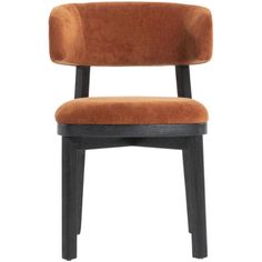 an orange chair with black legs and a brown seat pad on the back of it