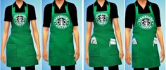 the aprons are green with starbucks logos on them