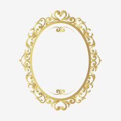 an ornate gold frame with swirls and hearts in the center on a white background