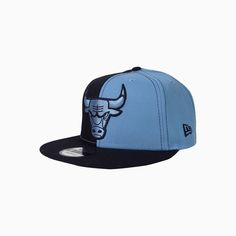 Overview: For greener pastures you need to afford New Era Chicago Bulls NBA 9 Fifty Snapback Hat features sky color Bullâ€™s logo with black outline. The twin panel crown is half sky half navy blue while visor and button are navy blue. You definitely have a need for this lovely and open-hearted headgear for your fan following of NBA. Features: Color:Â Navy Sky Blue Style: 70643146 Note: ProductÂ Color MayÂ SlightlyÂ Vary DueÂ to PhotographicÂ LightingÂ Sources or Your Monitor Settings Blue Flat Crown Hat For Streetwear, Blue Flat Crown Hat For Sports Events, Casual Blue Fitted Hat With Flat Crown, Blue Streetwear Hat With Logo Patch, Blue Hat With Logo Patch For Streetwear, Blue Baseball Cap With Logo Patch, Blue Sports Fitted Hat With Logo Patch, Blue Snapback Hat For Sports Events, Blue Fitted Hat With Logo Patch For Sports