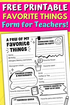 the free printable favorite things form for teachers