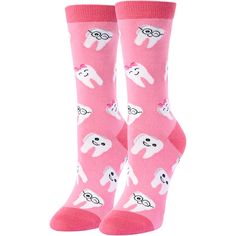 PRICES MAY VARY. 80% Cotton / 15% Polyamide / 5% Elastane Machine Wash DENTAL SOCKS: These women's socks feature clear white teeth and a distinctive pink color. This pair of "dentist" socks is perfect for those who love to show off their white teeth and beautiful smile! SIZE & PACKAGE: One size fits most. Our women's crazy socks are designed to fit shoe sizes 6-12 and sock sizes 8-13. Each pair of funny socks comes in a plastic zippered bag. QUALITY MATERIAL: Our novelty socks are made of 80% co Playful Super Soft Socks For Gifts, Super Soft Playful Socks For Gift, Pink Novelty Socks For Gift, Dental Socks, Dental School Graduation, Hygienist Gifts, Dentist Gifts, Medical Socks, Dental Hygiene Student