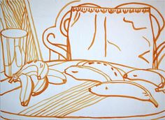 a drawing of a bed with an orange outline on it