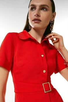 Soft Tailored Pleat Shirt Dress Shirt Midi Dress, Pleated Shirt Dress, Soft Tailoring, Red Midi Dress, Midi Shirt Dress, Karen Millen, Fashion Face, Dress Red, Short Dress