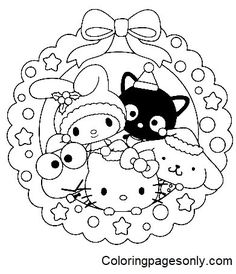 a coloring page with an image of cats and sheep