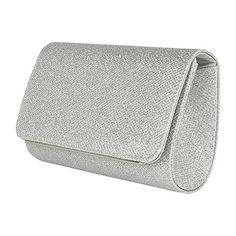 a silver clutch bag on a white background