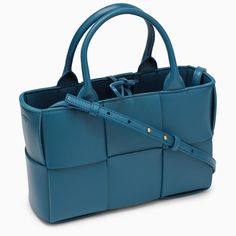 Blue Bags With Intrecciato Weave For Daily Use, Blue Intrecciato Weave Shoulder Bag For Shopping, Blue Rectangular Bag With Intrecciato Weave, Bottega Veneta Small Cassette, Blue Bottega Veneta Bag, Bottega Bag, Engraved Logo, Lambskin Leather, Luxury Fabrics