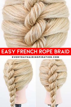 Easy Self French Braid, Rope French Braid, Braided Festival Hairstyles, Twist French Braids Hairstyles, French Rope Braid Tutorial, French Braid Alternative, Braided Hairstyles Hair Down, How To French Braid Your Own Hair For Beginners, How To Braid Hair For Beginners